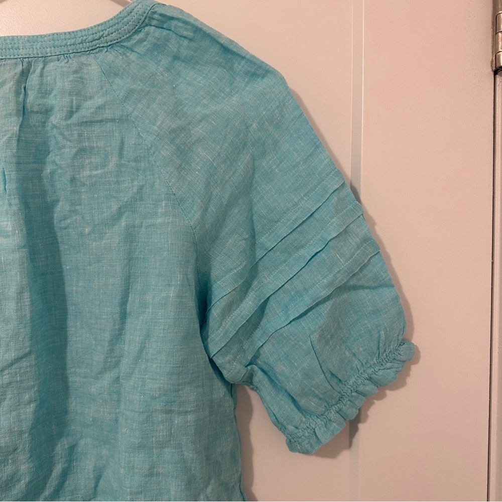 Talbots Aqua Blue Linen Peasant Tunic With Pleated Sleeves Size SP Women’s NWT - Picture 10 of 14
